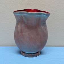 Iridescent Art Glass Vase with Pulled Feather Decoration, Cranberry/Ruby Ground — listing 4