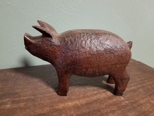 Set of 3 Hand-Carved Wooden Pig Figurines with Distressed Painted Finish — listing 2