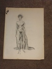 Vintage Framed Charcoal / Lithograph Print of a Dramatic Figural Scene — listing 6
