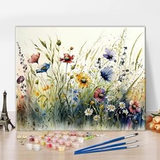Paint by Numbers Kit for Adults - Wildflower Meadow Mountain Sunset Scene, 16x20 inch Canvas — listing 6
