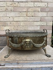 Antique Brass Jardinière Planter with Repoussé Leaf Design, 12" Wide — listing 5