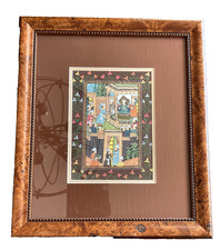 Indian Rajasthani Miniature Painting of a Court Lady with Rose on Ivory-Style Panel, Framed — listing 3