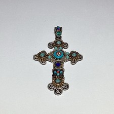 Sweet Romance Gothic Rosary-Style Cross Pendant Necklace with Red & Blue Glass Beads — listing 3
