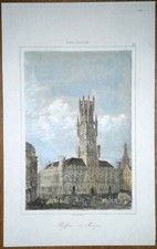 Hand-Colored Etching of the Belfry of Bruges (Beffroi), Signed 'Daviel' — listing 3