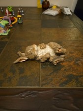 Resin Figurine of Sleeping Bunny/Bear in Polka-Dot Bed with Teddy Bear