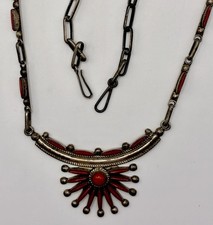 Navajo Sterling Silver Bezel-Set Coral Drop Earrings, 1" with 1/2" Wire Drop