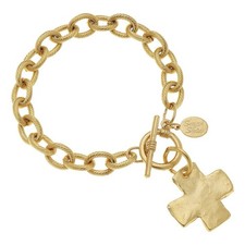 Gold-Tone Cross Pendant Necklace with Chunky Rolo Link Toggle Chain — listing 3