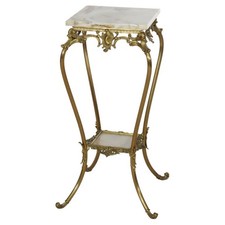 Antique Onyx & Gilt Bronze Urn-Form Table Lamp with Tiffany-Style Stained Glass Floral Shade — listing 3