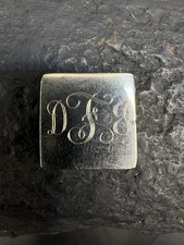 Vintage Rectangular Initial 'R' Charm Pendant with Amber Glass and Textured Back — listing 2