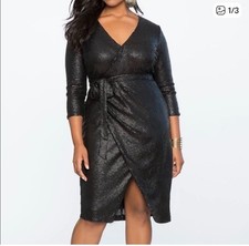 Eloquii Black Sequin Ruffle-Shoulder Midi Cocktail Dress, Size 14 — listing 2