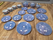 Hand Painted Japanese Lusterware Tea Set Cherry Blossom Motif