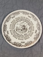1952 Ceramic Calendar Plate with Brown Transferware Decoration