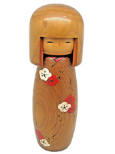 Pair of Japanese Sosaku Kokeshi Doll Heads / Turned Wood Lidded Boxes with Hand-Painted Floral Motif Solid with a peg hole — listing 4
