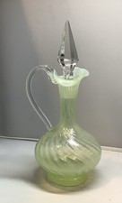 Vintage Uranium/Vaseline Glass Cruet with Handle and Stopper, 5.5 inches — listing 6