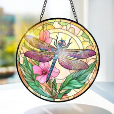 Stained Glass Style Dragonfly Round Ornament, New in Box Acrylic/resin with printed design — listing 3