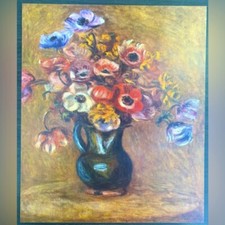 Framed Reproduction Print of Renoir 'Anemones' Floral Still Life on Canvas, Ornate Gold Frame — listing 5