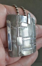 Handcrafted Modernist Pewter Pendant with Spiral, Cabochons and Rune-Style Motif — listing 2