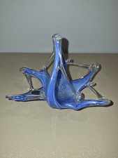 Mid-Century Modern Tall Blue Swirl Murano-Style Glass Table Lamp with Wood Base — listing 4