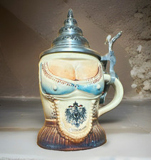 German Stoneware Beer Stein with Pewter Lid, Imperial Eagle Deutschland Coat of Arms, listing 6