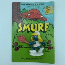 Vintage 1982 Schleich Tennis Smurfette PVC Figurine on Wallace Berrie Card — listing 5
