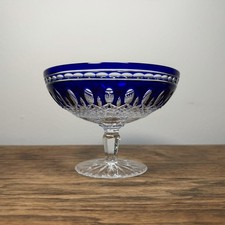 Cobalt Blue Cut-to-Clear Crystal Compote with Grape and Vine Motif, listing 5