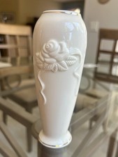 Lenox Ivory China Embossed Rose Trumpet Vase with Scalloped Rim — listing 3