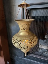Pair of Moroccan Pierced Brass Floor Lamps / Torchère Lamp Bases with Bulbous Body and Spire Finial — listing 3
