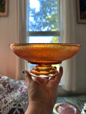 Vintage Marigold Carnival Glass Water Pitcher with Tree Bark / Ribbed Texture, listing 4