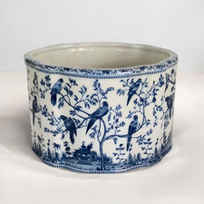 Chinoiserie Bird & Floral Cachepot / Jardinière with Cobalt Blue Scrollwork Ground — listing 2