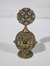Pair of Decorative Jeweled Metal-Filigree Perfume Bottles with Faceted Crystal Stoppers Single piece, listing 2