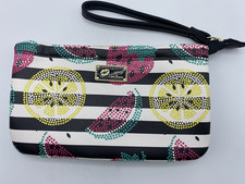 Betsey Johnson Black & White Stripe Rose Zip-Around Wristlet Wallet — listing 6