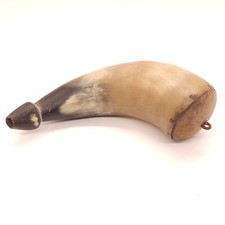 Hand-Carved Powder Horn with Etched Tribal Motifs and Leather Strap — listing 6