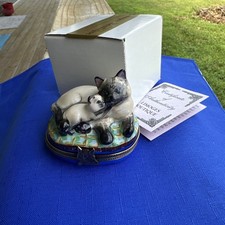 Limoges Hand-Painted Porcelain Trinket Box with 4 Miniature Glass Perfume Bottles