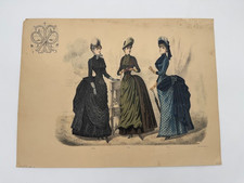 Antic French Hand-Colored Fashion Engraving "Le Petit Messager" in Oval Walnut Frame — listing 4