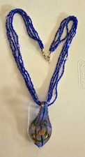 Murano-Style Lampwork Art Glass Teardrop Pendant with Copper Swirl Foil, Organza Ribbon Cord — listing 5