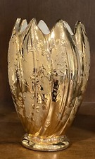 Pair of Mid-Century Gold Overlay and White Ceramic Twin-Handled Bud Vases — listing 5