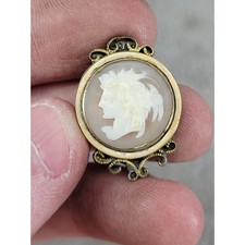 Antique Filigree Domed Carved Cameo Brooch with Turquoise and Jade Cabochons, listing 4