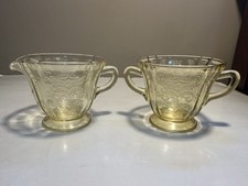 Amber Depression Glass 8 inch Octagonal Plate, Starburst / Spider Web Pattern