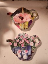 Ceramic Teapot-Shaped Tea Bag Holder / Spoon Rest with Floral Relief — listing 3