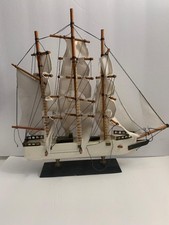 Vintage Wooden Model Whaling Ship on Base, Three-Masted Tall Ship Display Model — listing 6
