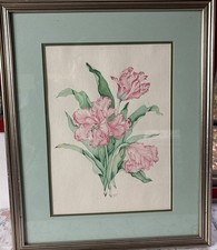 Framed Floral Still Life Watercolor of Parrot Tulips — listing 2