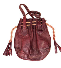 Antique Hand-Stitched Leather Drawstring Pouch with Brass Bead Toggle — listing 4