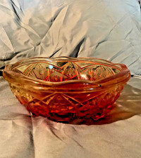 Amberina Pressed Glass Sawtooth-Rim Bowl, Hobstar & Fan Pattern, 3" x 6" — listing 3