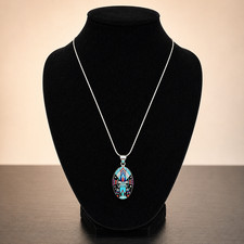 Native American Zuni Sterling Silver Multi-Stone Inlay Pendant with Sunburst Motif