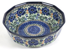 Polish Pottery UNIKAT Hand-Painted Stoneware Bowl, Blue Floral Pattern — listing 4