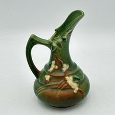 Roseville Pottery Snowberry Pattern Green Ewer/Pitcher with Angled Handle