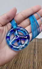 Murano-Style Lampwork Art Glass Teardrop Pendant with Copper Swirl Foil, Organza Ribbon Cord — listing 2