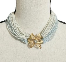 Multi-Strand Blue & Green Seed Bead Torsade Necklace — listing 2