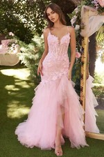 Pink Ombré Glitter Tulle V-Neck Prom Gown with Ruffled Skirt — listing 4