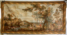 Antique French-Style Machine-Woven Jacquard Tapestry Panel, Rococo Palace Interior Scene, 54 in x 18.5 in Horizontal Wall Hanging — listing 6